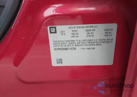 2011 Chevrolet Cruze Lt from USA, damaged, VIN 1G1PE5S99B7115756
